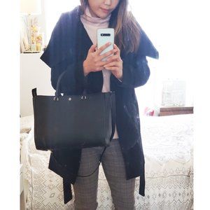 Black High Collar Wrap Wool Coat